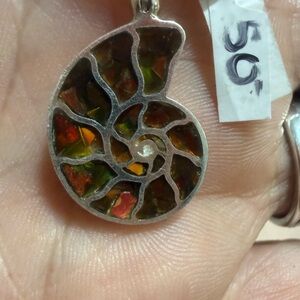 Solid sterling Silver Ammonite Pendant with Multicolor Inlay